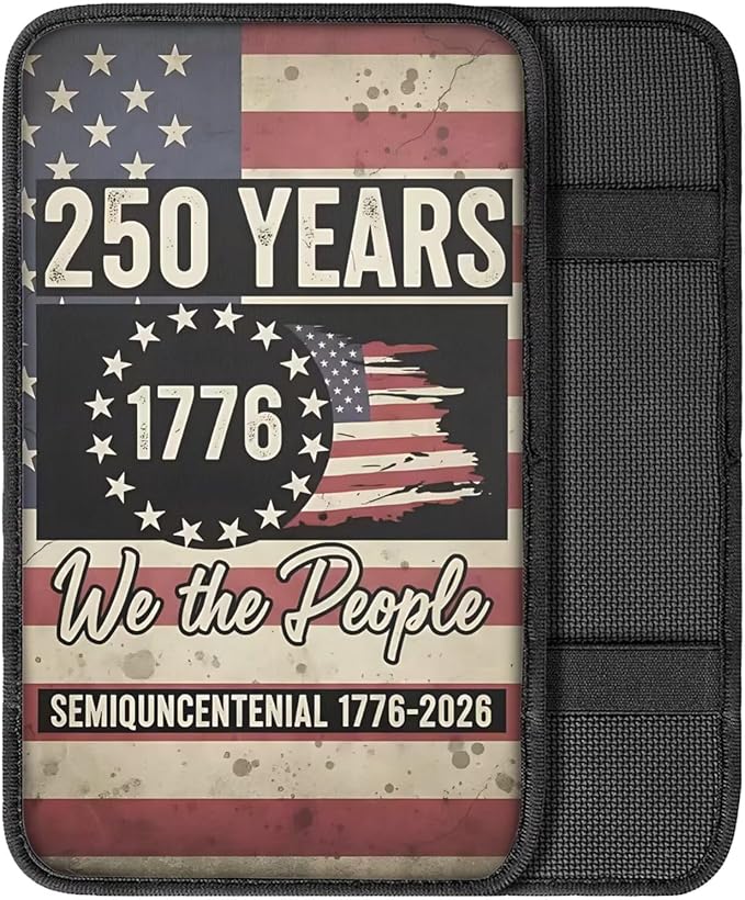 Dreaweet 250th Anniversary Car Center Console Cover We the People American Flag Print Armrest Cover Soft Scratch Proof Car Arm Rest Cover Pad Universal Console Covers for SUV Trucks Cars