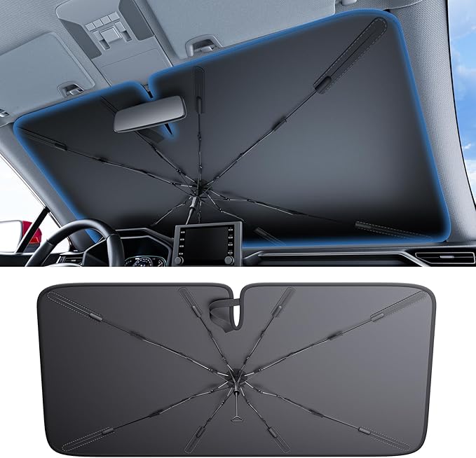 2025 Ice-Shield Car Windshield Sun Shade [100% Sun Block, 4th-Gen Cooling Tech] Reflective Heat Insulation, Portable Foldable Front Window Sunshade Umbrella for Sedans/SUVs - Universal Fit 57"x32"