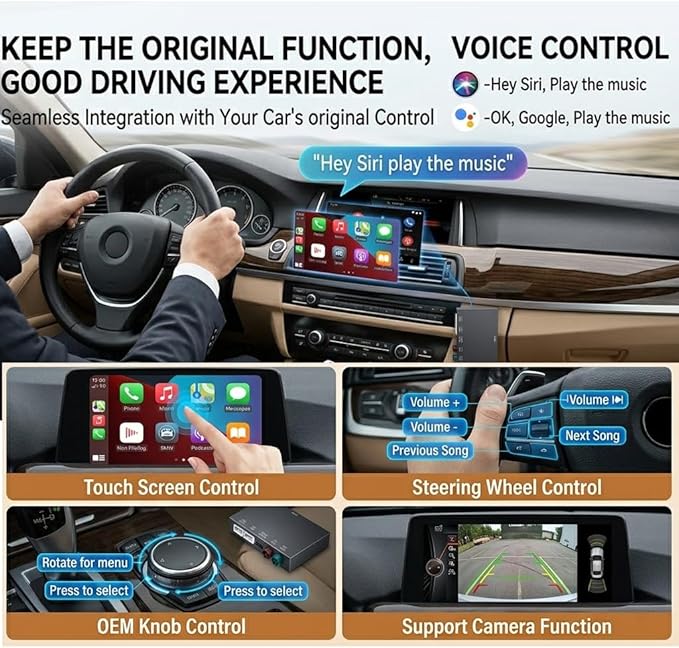 Wireless CarPlay Android Auto Retrofit Kit Decoder Box Compatible with BMW NBT System 1 2 3 4 5 6 7 Series X3 X4 X5 X6 2012-2016, Replacement for BMW F20 F30 F10 F15 F25, 6 Pin LVDS Port