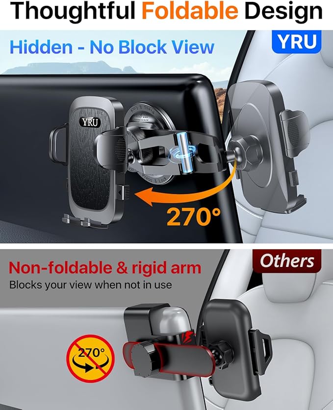 Military-Grade for Tesla Phone Mount 2026 Foldable Heavy-Duty Metal, 360° Rotatable Arm, 90LBS Safest Strongest Certs & Patent, Extreme -40~203°F Resistant for Model 3 Y X S Cybertruck Semi, Black