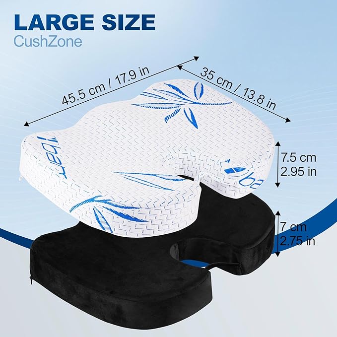Velvet Seat Cushion Pillow for Office Chair - Memory Foam Pad for Tailbone, Sciatica, Lower Back Pain Relief, Ergonomic and Non-Slip, Machine Washable Cover (Velvet, Black)