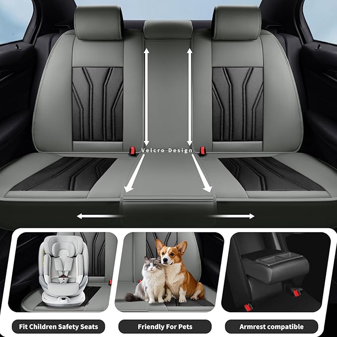 Fit Tucson Car Seat Covers Premium Leather for Hyundai Tucson 2010-2025 2026. Waterproof， Breathable, Scratch-Resistant & All-Weather Seat Cushion Protector (Full Set, Gray&Black)