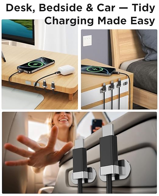 Magtame USB C to USB C Cable, 3.3FT StayCable with Anti-Drop Magnetic Holder, Braid 60W Type C Fast Charging Cord for Bedside/Car, Compatible with iPhone 17/16, Laptop