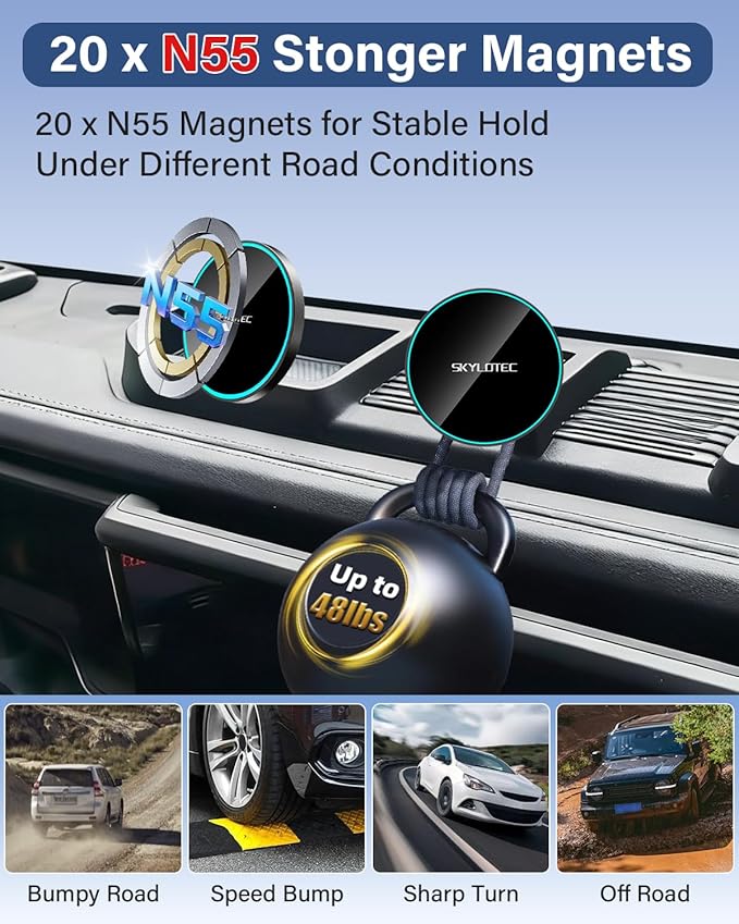 SKYLOTEC Phone Holder for Jeep Wrangler JK JKU 2011-2016 2017 2018 Accessories Car Magnetic Phone Mount Compatible with MagSafe, Strong Magnets Fast Wireless Charger Dashboard Mount Dash Tray