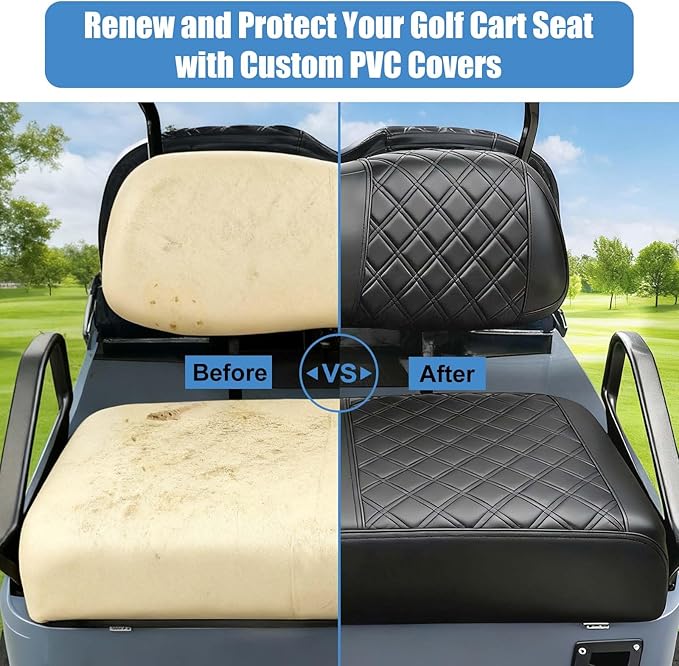 MOSNAI Club Car DS 2000.5-Up Seat Covers, Golf Cart Seat Covers for Club Car DS OEM Ordinary Seat, Front Seat Cover with Concave and Convex Design, Thick Vinyl Leather Comfortable/Breathable