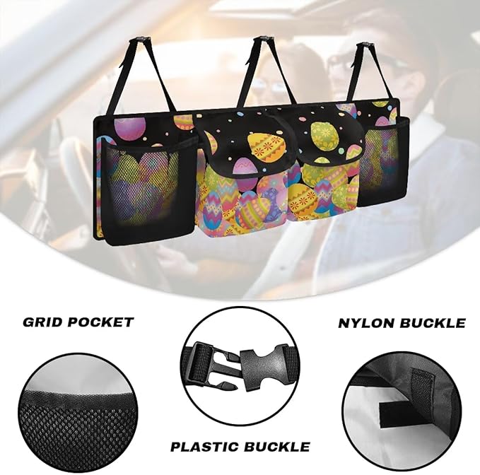 Easter Eggs Car Trunk Organizer for Women Cute Girls Hanging Cargo Storage Bag Sturdy Back Seat Car Organizer,Frees Trunk Floor