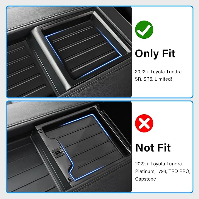 Center Console Tray Liner for Toyota Tundra Accessories 2022-2025 2026 (Only fits SR, SR5, Limited) & 2023-2025 2026 Sequoia Accessories Console Organizer Liner Anti-Slip Silicone Mat Pad 2 Pcs