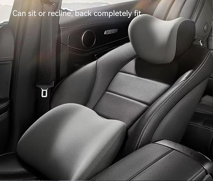 Car Headrest & Lumbar Support Cushion - Ergonomic Car Headrest and Lumbar Support Cushion - Car Lumbar Support Pillow and Car Neck Pillow Kit for Office Chair/Truck/Wheelchair (Black)