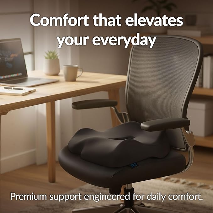 Everlasting Comfort Doctor Recommended Memory Foam Seat Cushion for Office Chairs & Car - Ergonomic Office Desk Accessories - Cushions for Tailbone Pain Relief, Sciatica (Dark Gray, X-Large)