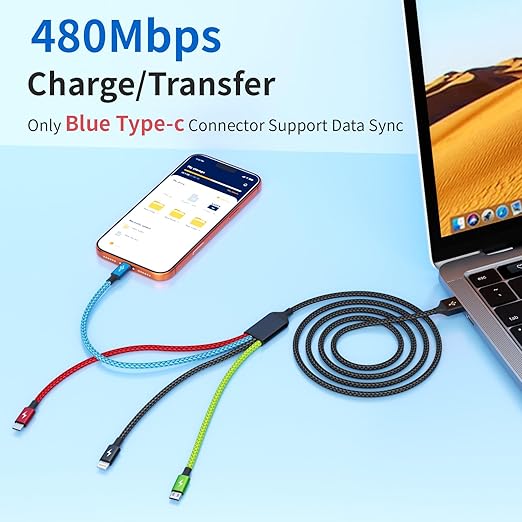 Car Accessories Multi Charging Cable [3Pack 5FT], Travel Essentials 4 in 1 Charging Cords, USB Cable Phone Charger with IP/Type C/Type C/Micro, Compatible with Most Phones/Tablets and More