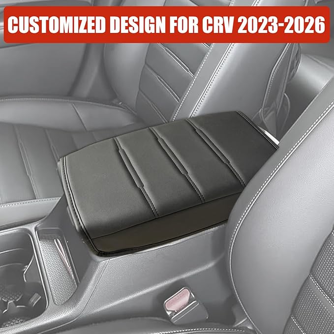 for Honda CRV 2026 2025 2024 2023 Center Console Cover - Vegan Leather Armrest Protector for Honda CR-V LX EX Sport Hybrid EX-L Sport Touring Hybrid Accessories 2023 2024 2025（Black Stitches）