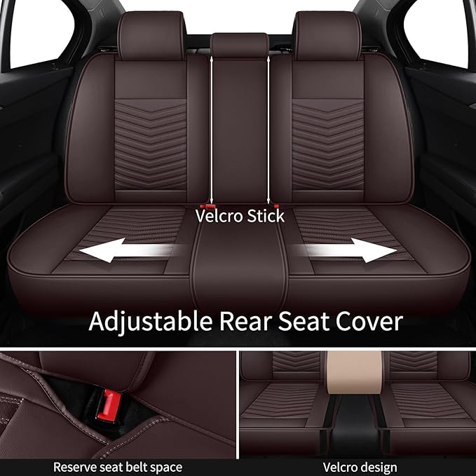 Nappa Leather Car Seat Covers Full Set, Brown Car seat Protector 5 Seats, Waterproof Car Seat Cushion, Universal Automotive Seat Covers Fit for SUV Truck Pick-up Sedan, Front and Rear