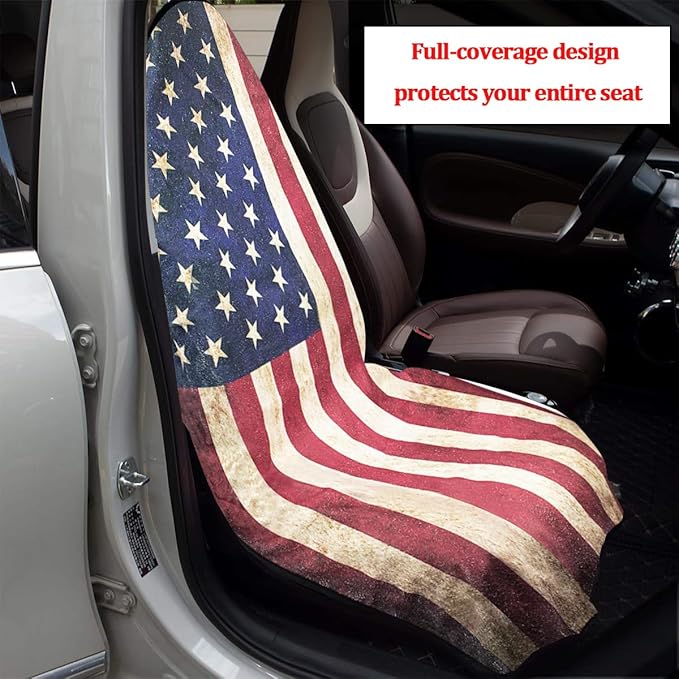 Car Towel Seat Cover, American Flag Performance Microfiber Washable Non Slip Vehicle Front Seat Covers, Sweatproof Automotive Interior Chair Protectors, Universal Fit
