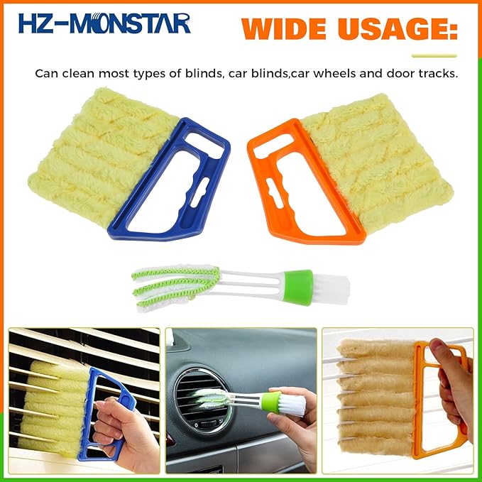 3Pcs Window Venetian Blind Cleaner Duster Tool, 2Pcs Washable 7 Fingers Dusting Cleaner and 1Pc Air Vent Cleaner, Venetian Washable Mini Handheld Brush for Air Conditioner Vents, Fans Vents