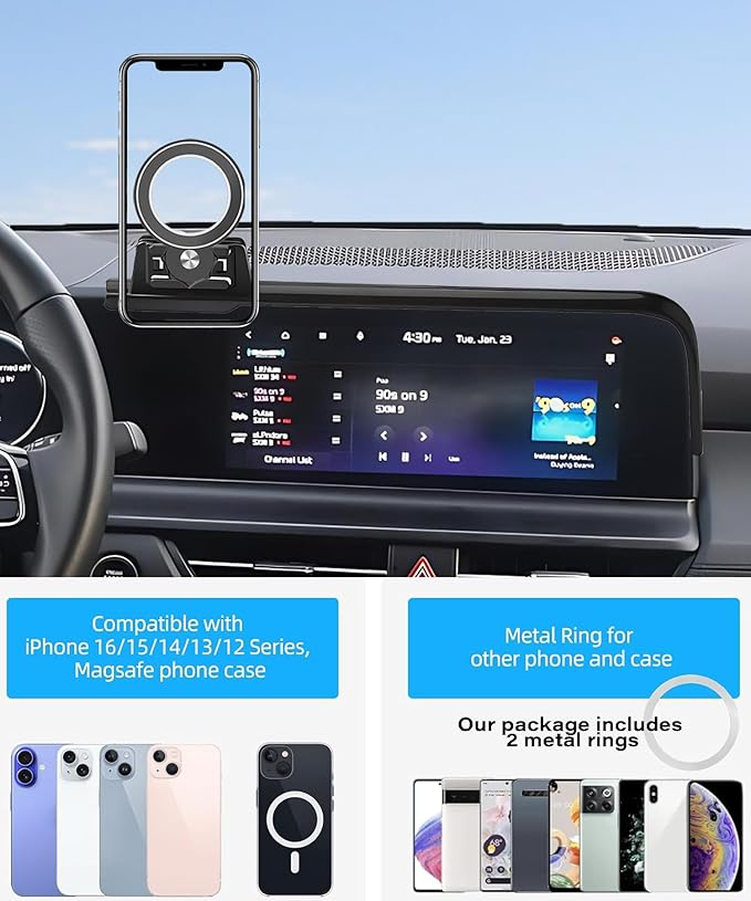 Car Phone Holder for Kia Seltos 2024 2025 Accessories Apply to 8/10.25 Inch Touch Screen Fixed Clip Magnetic Cell Phone Mount Hands-Free 360 Degree Rotation
