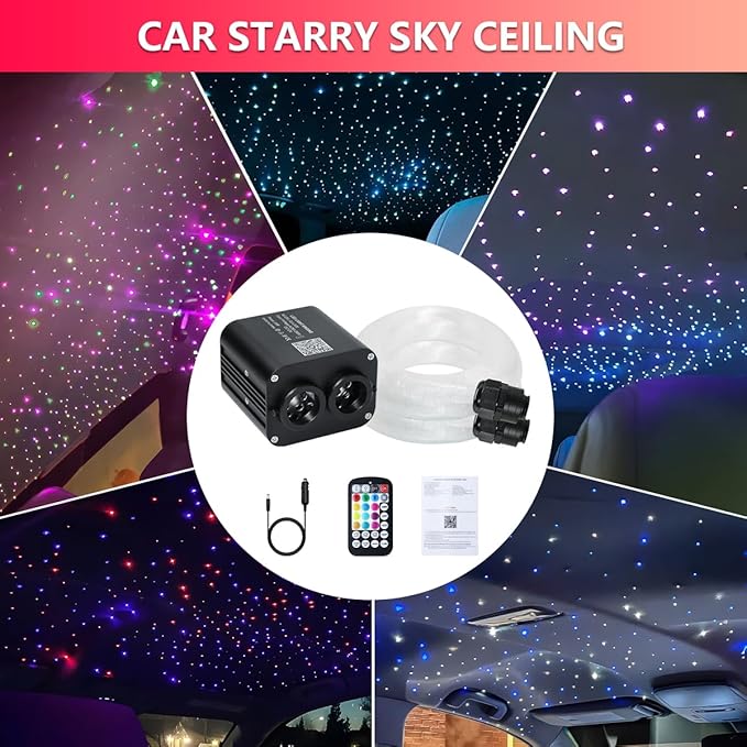 Starlight Headliner Kit,Twinkle + Music Sync Dual Color Fiber Optic Star Ceiling Lights with APP Remote Control, RGBW Star Lights for Car/Home Ceiling Decor, 600pcs 9.8ft