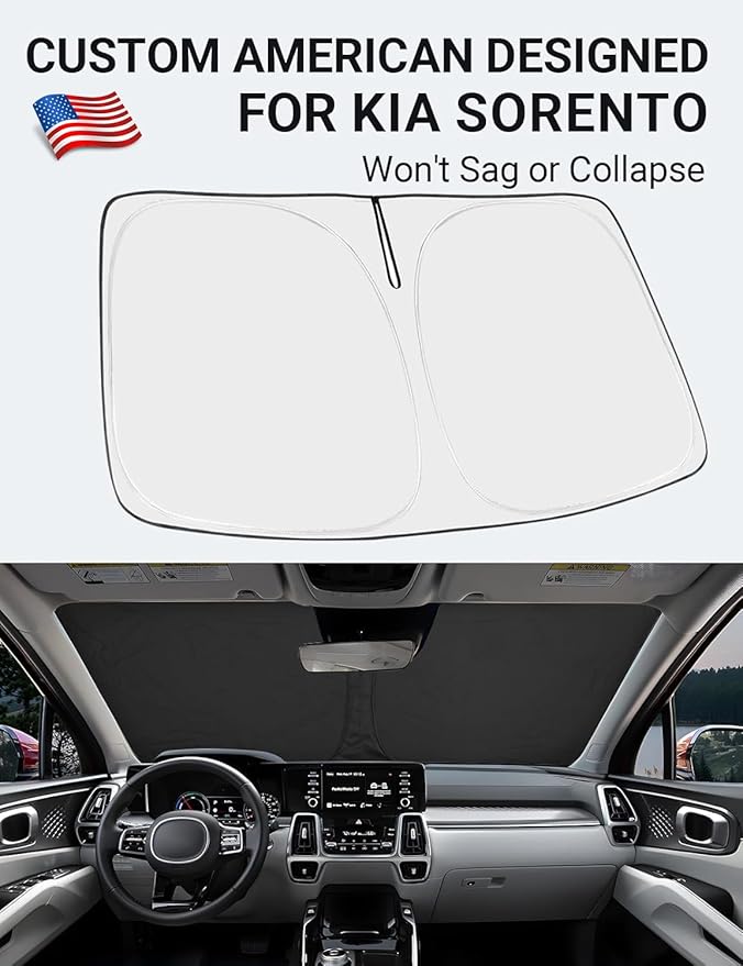 Proadsy Windshield Sun Shade for Kia Sorento 2021-2025 2026 4-Layer Foldable Front Sunshade Protector Sun Visor Blocks UV Rays Keep Car Cooler
