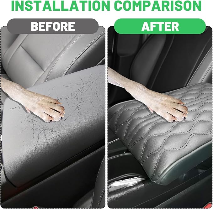 Center Console Heighten Cover Universal Leather Memory Foam Armrest Booster Cushion Car Interior Accessories Arm Rest Storage Box Protector for Cars, SUVs, Trucks (Black)