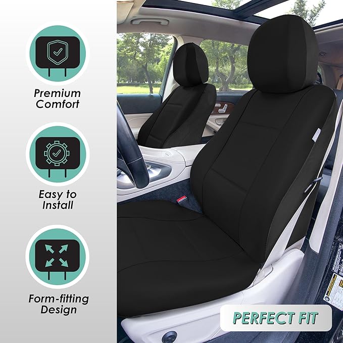 FH Group Automotive Classic PU Leather Pair Set Car Seat Covers, Airbag Compatible with GIF,t Easy to Install- Universal Fit for Cars Trucks & SUVs (Solid Black) PU002102