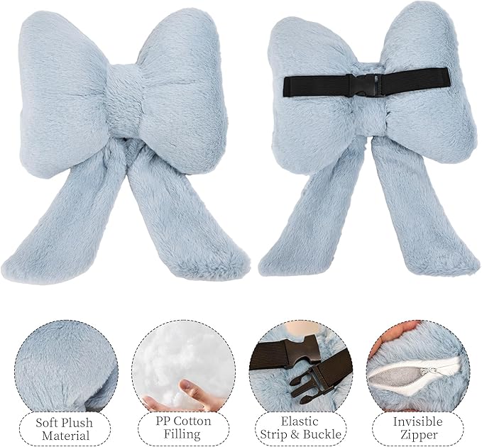 Bow Car Headrest Pillows Plush Car Neck Pillows for Travel Driving Office Chair Head Support Cushions, Also Cute Car Decor Accessories (2PCS Blue)