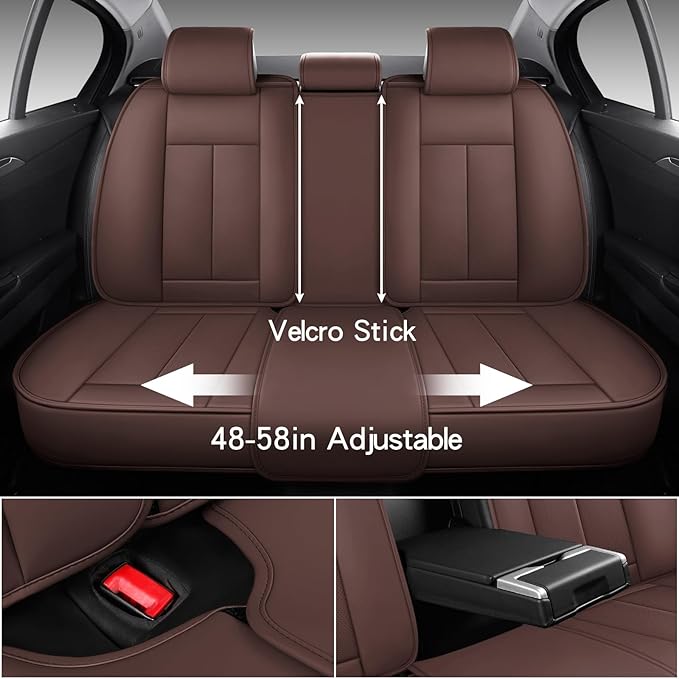 Car Seat Covers Full Set, Car Seat Cover Lumbar Support, Car Seat Protector Waterproof, Nappa Leather Car Seat Cushion, Front Seats and Back Fit for Most Cars Brown