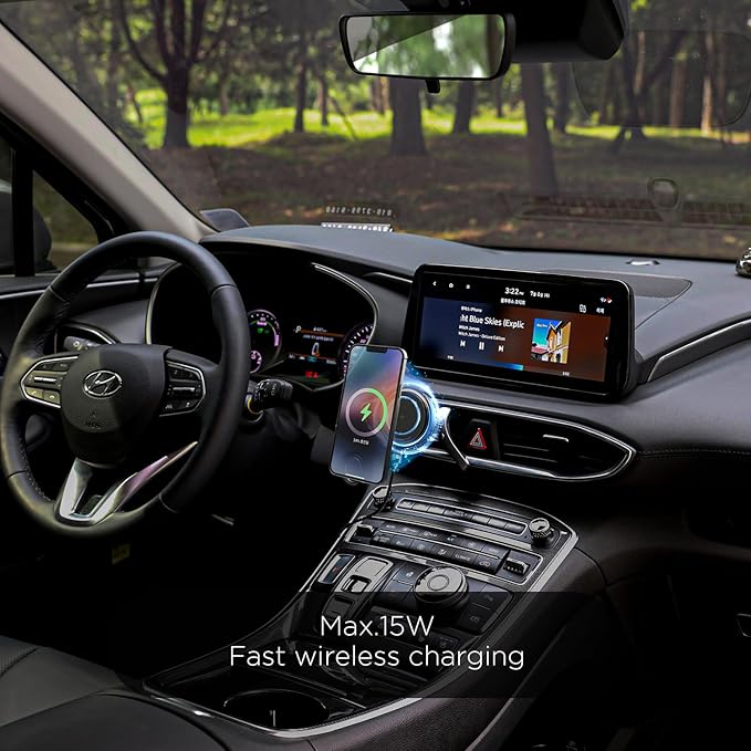 mooas Magnetic Car Mount Charger, Max.15W Fast wireless charger, Mag Safe car charger, Wireless car charger with air vent Mount, Cooling fan, Strong magnet, Compatible with iPhone, Galaxy, LG