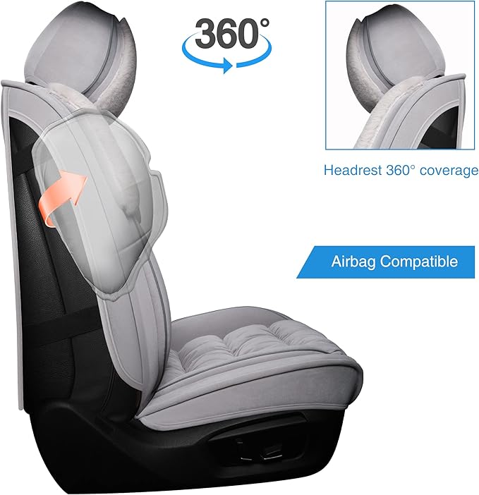 AOOG Fuzzy Car Seat Covers, Heated Bench Back Cushion Protector for Cars SUV Trucks(Full Set,Grey)