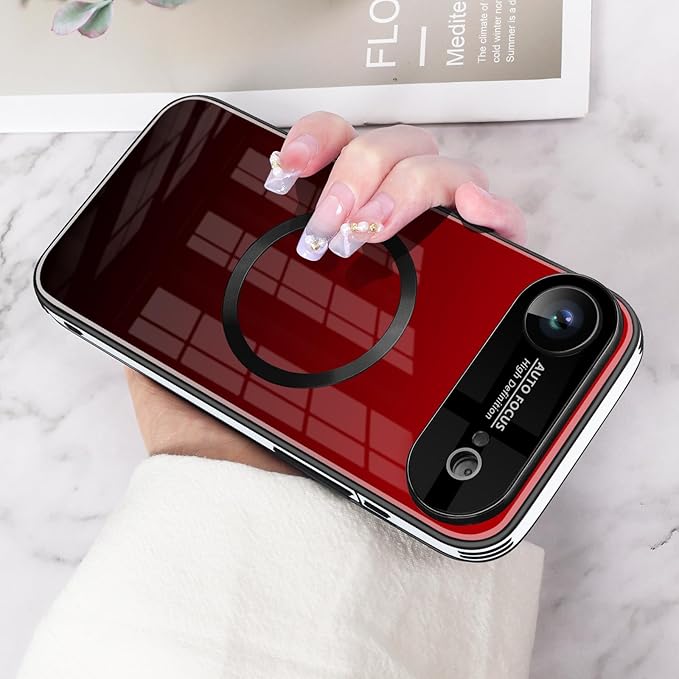 Guppy Compatible with iPhone Air Magnetic Case, with Full Camera Lens Protector [Compatible with MagSafe] Scratch Resistant Gradient Glass Back Cover Phone Case-Red