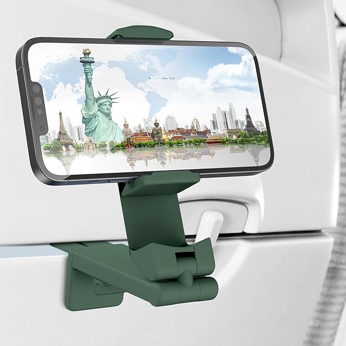 Perilogics Airplane Phone Holder Mount Universal in Flight Hands Free Viewing with Multi-Directional Dual 360 Degree Rotation (Evergreen)