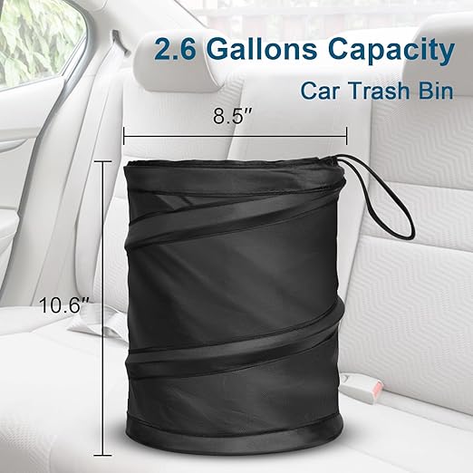 Car Trash Bin, 2 Packs Pop-up Car Trash Can, Medium-Sized Collapsible Garbage Can with Elastic Band Hanging, Double-Layer Washable Vehicle Trash Can, Velcro Waste Basket Bin