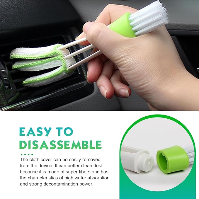 3 PCS Mini Duster for Car Air Vent, Dual-ended 3 Arm Microfiber & Soft Brush Head, Portable Washable Cleaning Tool, for Air Conditioning Vent & Fan & Keyboard & Blind (Green)