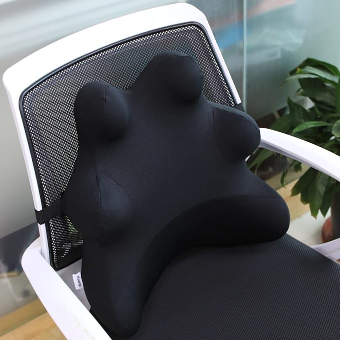 Lumbar Support Pillow for Ofiice Chair, Patented Ergonomic Back Support for Back Pain Relief with Adjustable Strap, Lumbar Support Pillow Relieving Lumbar Muscle Strain (Black)