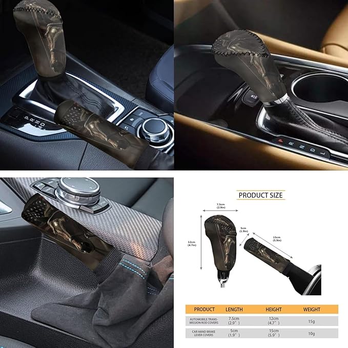 FKELYI Horse Auto Anti-Slip Steering Wheel Protector and Front and Back Seat Covers, Soft Polyester Headrest Cover, American Gear Shifter Knob and Handbrake Cover, Cup Coasters