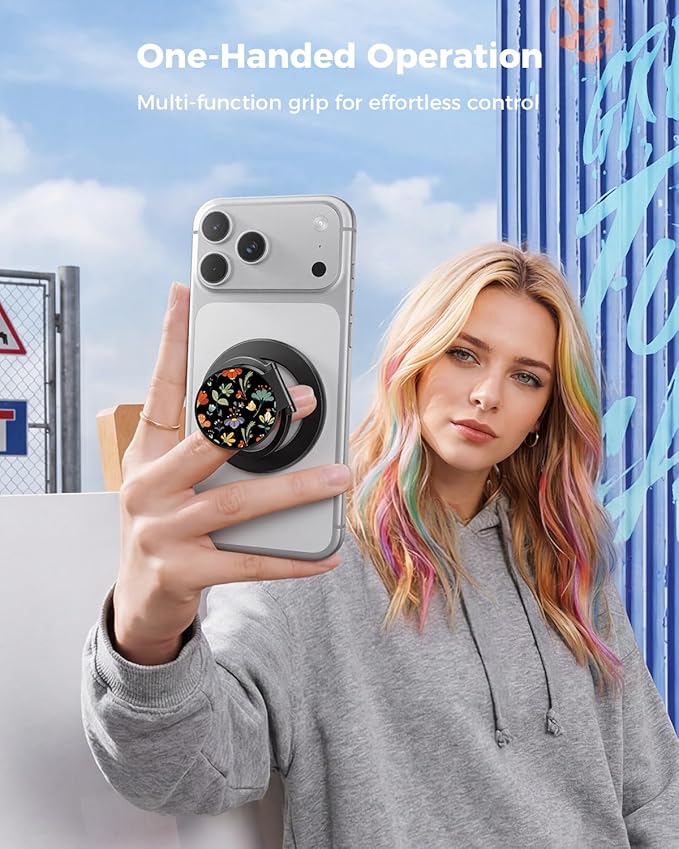 SUPERONE Dual-Side Magnetic Ring Holder, Ideal Gift Gym Phone Grip Kickstand with Cute Pattern for iPhone 17/16/15/14/13/12/ Series, Magsafe Case & Mag Car Mounts, Magnet Ring Included for All Phones
