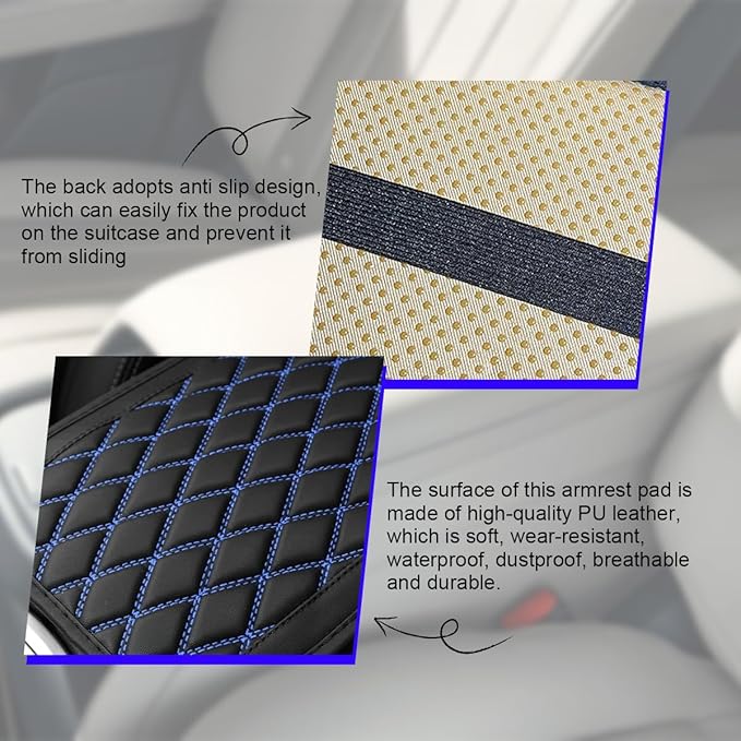 Car Center Console Cover, Scratch-Resistant Leather Vehicle Armrest Seat Storage Box Protector Cushion, Comfortable Automotive Interior Armrest Pad Mat, Universal Fit (Black/Blue)