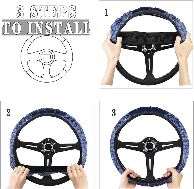 AFPANQZ Mandala Floral Print Car Steering Wheel Cover Sweat Absorption Safe Driving Anti-Slip Durable Steering Wheel Protection No Smell Fashion Machine Washable Universal Purple