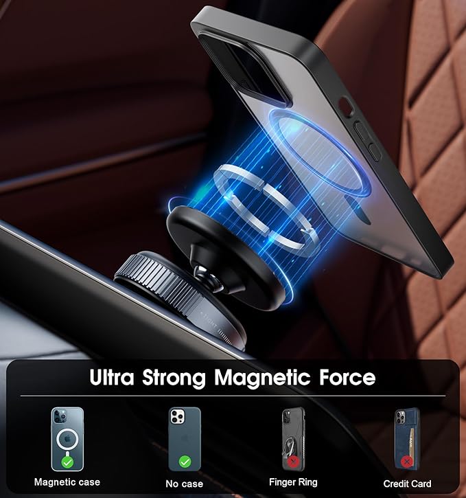 Latest Magnetic Car Phone Holder Ultra Vacuum Suction Cup Phone Mount Magnetic Car Mount Cell Phone Holder for Your Car Accessories for iPhone 15 14 13 12 Android (Black)