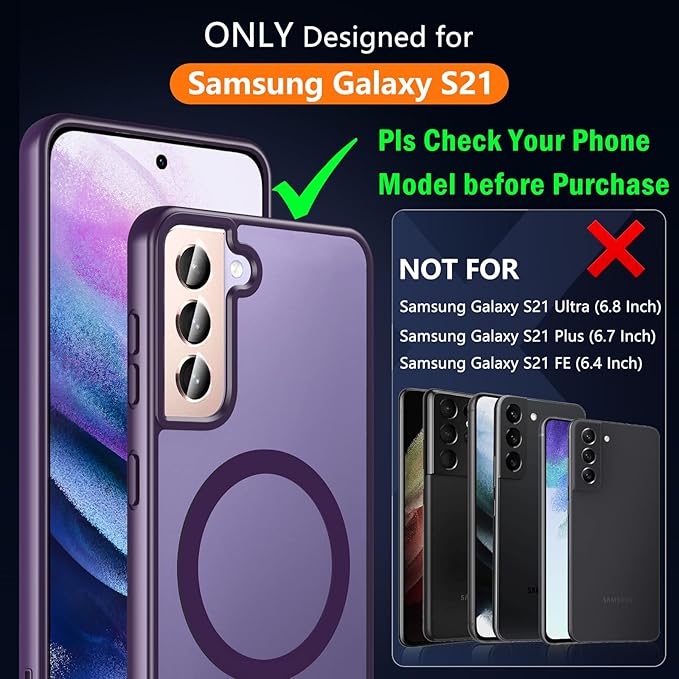 OWKEY for Samsung Galaxy S21 Case with Stand, Magnetic Shockproof Case Fit for Magsafe Translucent Matte Cover for Samsung S21, Purple