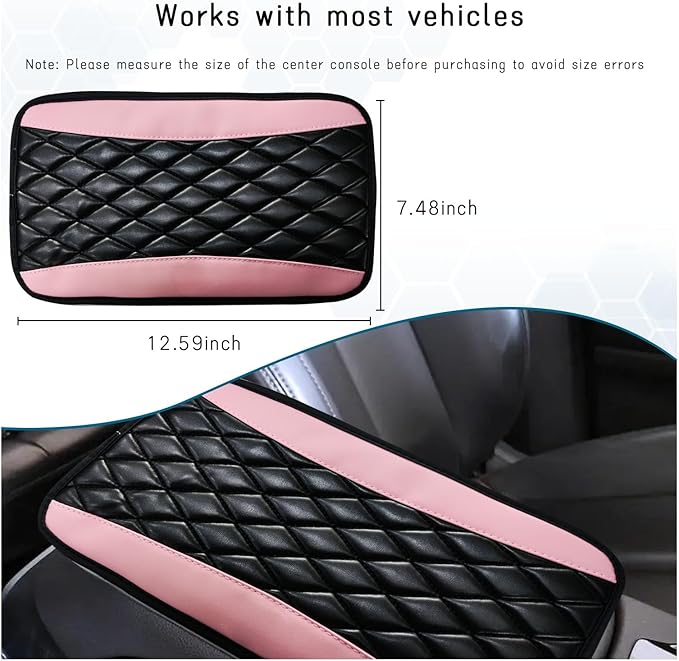 Car Center Console Cushion Pad, Universal Leather Waterproof Armrest Seat Box Cover, Comfortable Auto Armrest Cover Protector, Car Interior Decor Accessories for Most Vehicles (Pink)