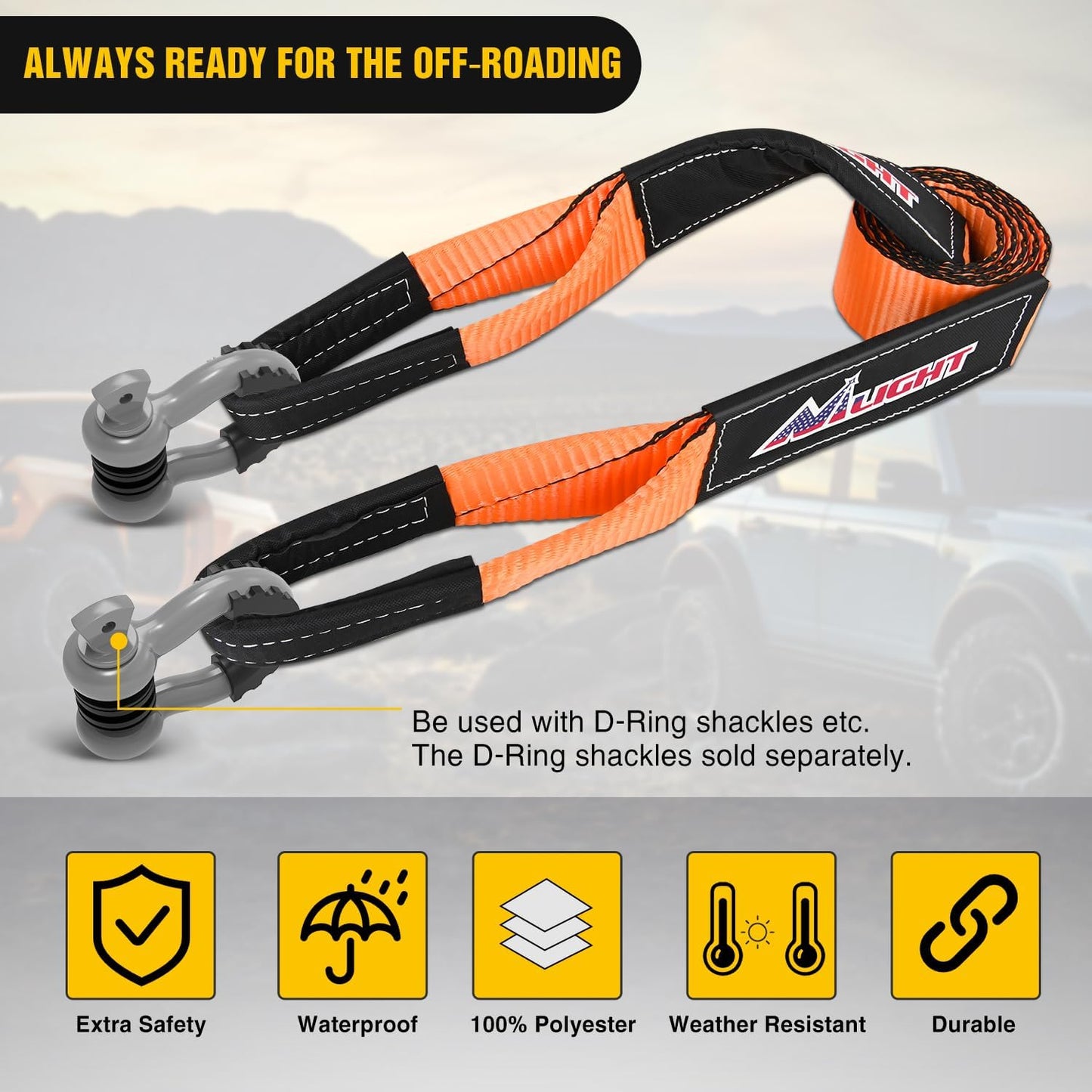 Nilight 3" x 8' Tree Saver Tow Strap Lab Tested 31,500lbs Break Strength Heavy Duty Off road Straps with Triple Reinforced Loop Emergency Towing Rope of Mind for SUV, UTV, ATV, Truck, 2 Years Warranty