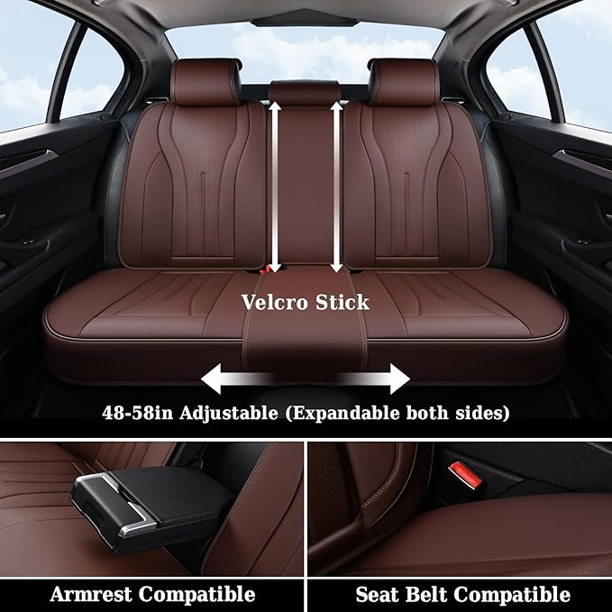 Coverado Front and Back Car Seat Covers, Leather Seat Cover for Cars, Automotive Seat Cover Full Set, Waterproof Universal Seat Cover, Luxury Car Seat Protector Seat Cushion Fit Most Cars, Coffee