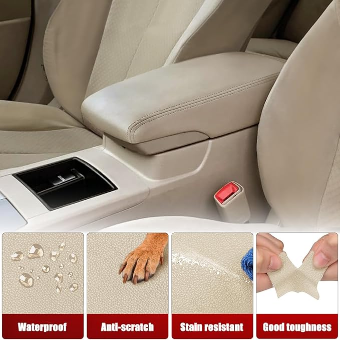 KBH Center Console Cover Replacement for Toyota Camry 2007 2008 2009 2010 2011, Vinyl Leather Armrest Upholstery, Anti-Scratch, Bisque Tan (Leather Part Only)