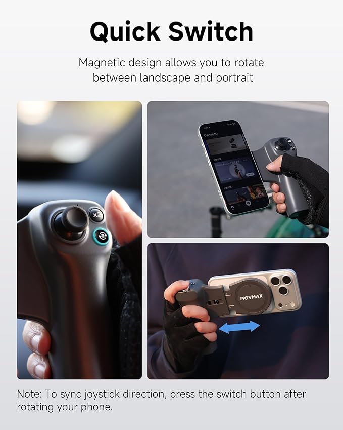 MOVMAX Remote Controller for DJI Osmo Pocket 4/3/2, Wireless Remote Control with Hall Effect Joystick, Ergonomic Handle Magnetic Attach, DJI Osmo Pocket Accessories