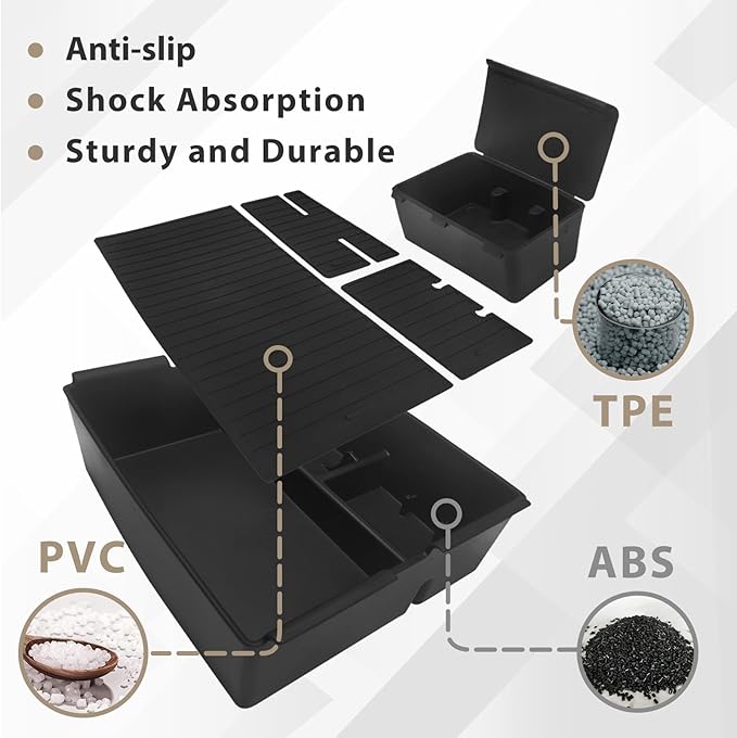 Muslogy for 2024 2025 2026 Toyota Tacoma Center Console Organizer Compatible with 2024-2026 4th Gen Tacoma Accessories Middle Console Storage Box with Anti-Slip Mats Interior Insert Tray (Black)