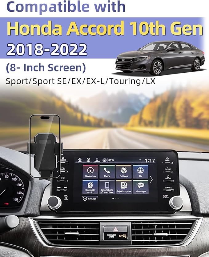 PZK Car Phone Mount for Honda Accord 2018-2022 Sport SE/EX/EX-L/Touring/LX Accessories 10th Gen Accord Only for 8-inch Screen 360° Rotation Auto Lock Phone Holder with Stroage Box Not Affect Vent