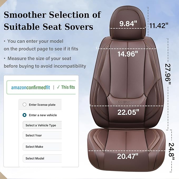 Coverado Seat Covers, Car Seat Covers Front Seats, Car Seat Cover, Car Seat Protector Waterproof, Car Seat Cushion Nappa Leather, Brown Seat Covers Carseat Cover Universal Fit for Most Cars