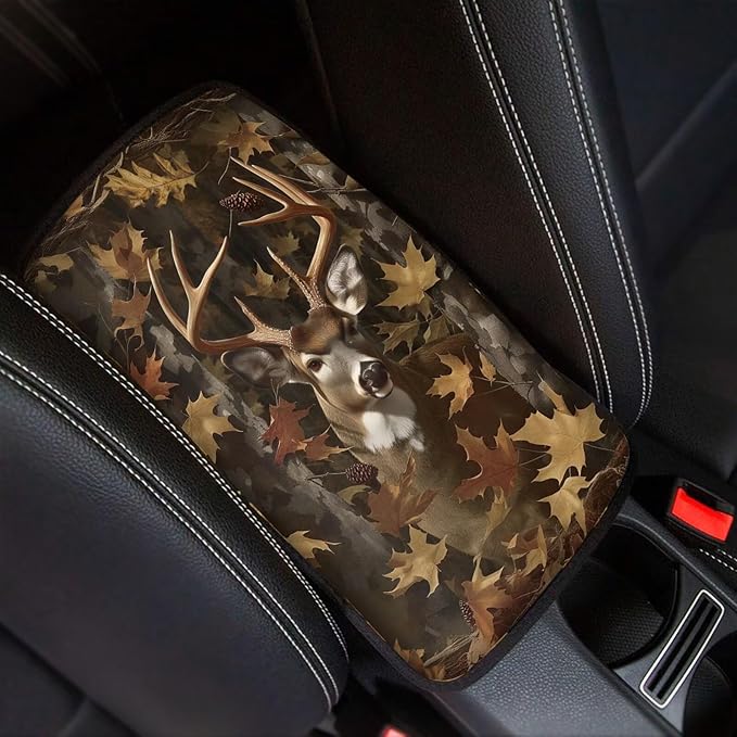 Dreaweet Deer Hunting Camo Arm Rest Cover for Car Universal Fit Center Console Cover Anti-Scratch Universal Armrest Cover for SUV Sedan