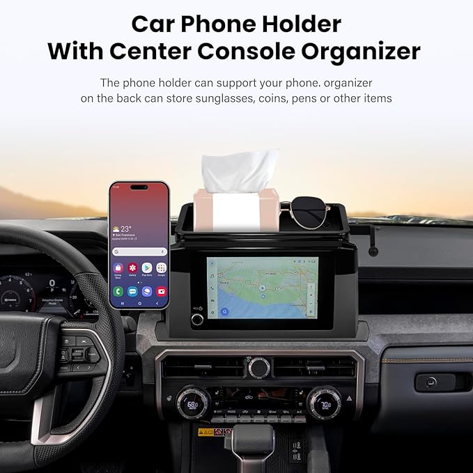 Car Phone Holder for Toyota Tacoma 2024 2025 With Center Console Organizer-for MagSafe Magnetic Cell Phone Mount for Tacoma Accessories 8 inch Touchscreen - Strong Magnets for iPhone (NOT FIT 14 inch)