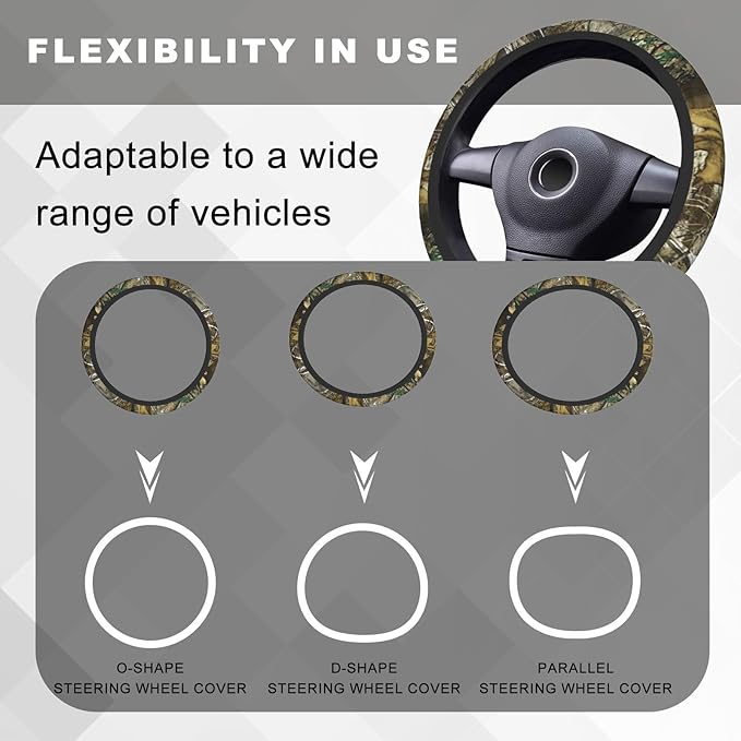 Camouflage Tree Steering Wheel Cover, Cool Anti-Slip Breathable Car Accessories Interior Elastic Steering Wheel Cover for Men Women Fit Auto, SUV Vans Truck Universal 14.5-15 Inch