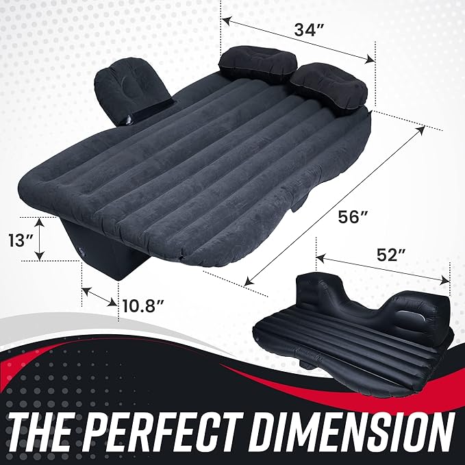 VaygWay Inflatable Car Air Mattress – Air Bed w/Pump Kit –Back Seat – Camping Vacation Blow up Bed Cushion - Sleeping Pad w/ 2 Pillows- 2 Pk Inflatable Car Mattress with Neck Pillow and Ear Plugs